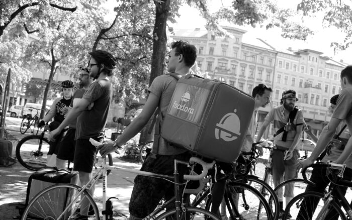 Proteste von Essenskurrieren in Berlin