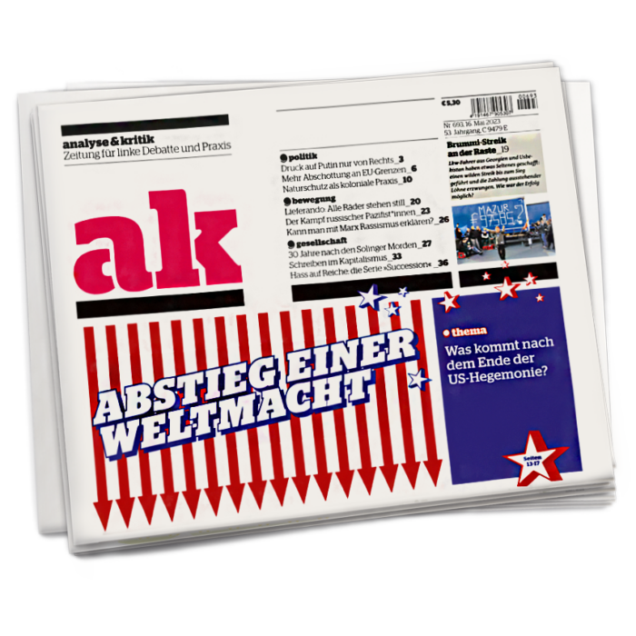 Titelseite von ak 693. Schlagzeile: "Abstieg einer Weltmacht"