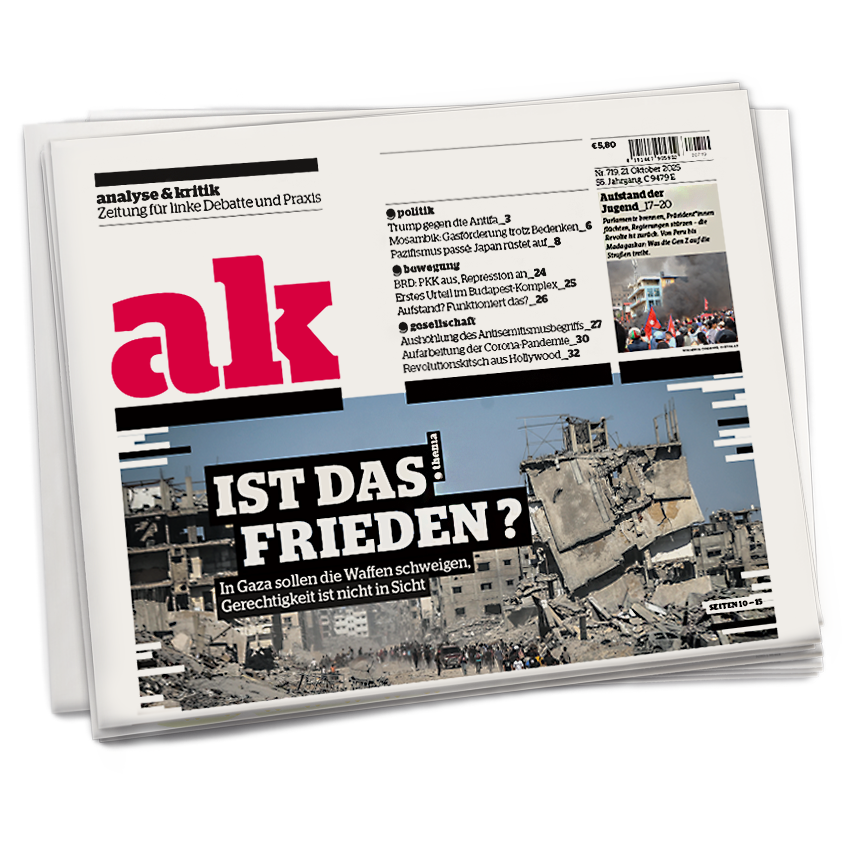 obere Häfte der Titelseite von ak 719, Schlagzeile: Ist das Frieden?