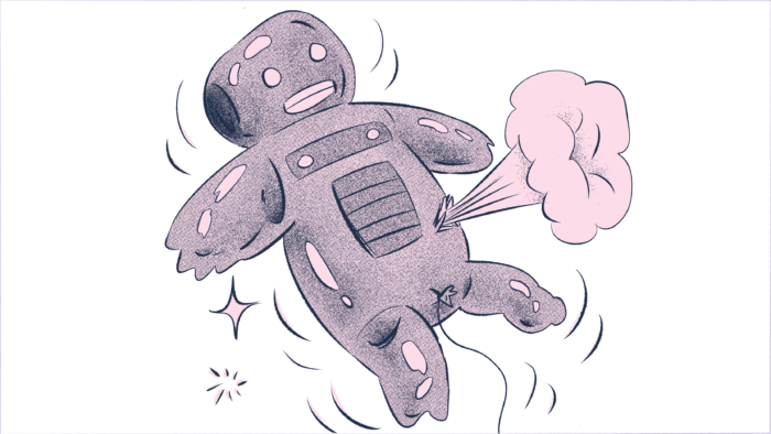 Illustration eines Roborters, der aussieht wie ein aufgeblasener Luftballon, dem Luft entweicht