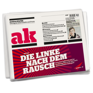 Titelseite von ak 724: Die Linke nach dem Rausch