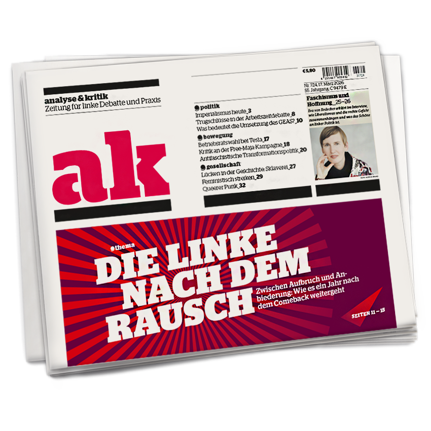 Titelseite von ak 724: Die Linke nach dem Rausch