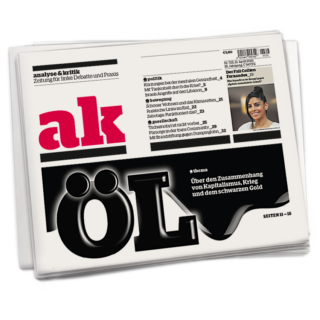 Titelseite von ak 725: In großen schwarzen Buchstaben steht dort ÖL