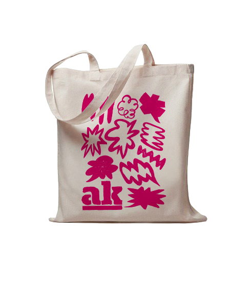 ak Tote Bag mit roten Symbolen auf weißem Stoff